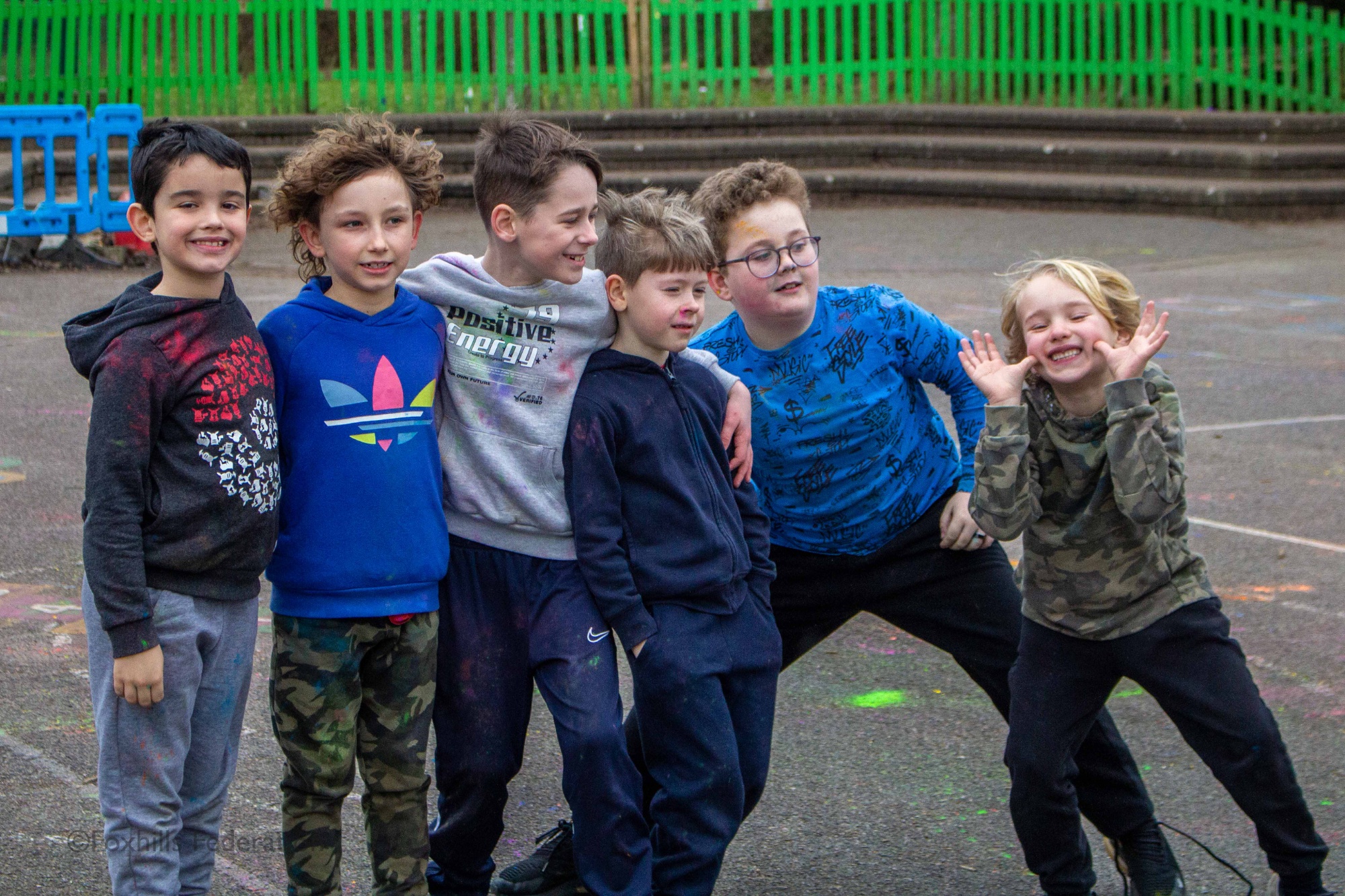 A group of boys pose for the camera